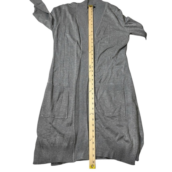 By Design Gray Open Front Long Length Sweater Cardigan Duster Pockets Medium - Picture 11 of 12
